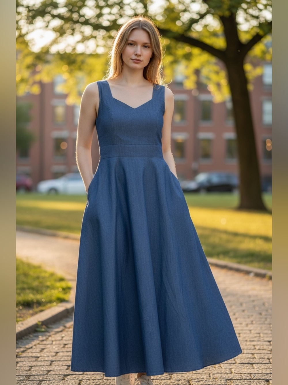 Mia Misty Sleeveless Light Denim Maxi Dress - Classic Women's Dress